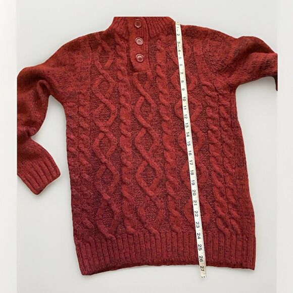 Fisherman Cable Knit Sweater Mens L Chunky 1/4 Button Mock Neck - Picture 7 of 9